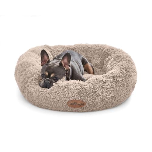 Image of Silentnight Donut Calming Dog Bed - Calming Dog Cat Pet Bed Anxiety Relief Soft Fluffy Doughnut Pillow - Easy Clean Machine Washable Luxury Plush Dog Pillow Basket, Large 85cm, Natural