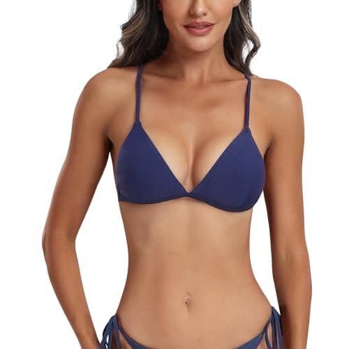 Image of FITTOO Bikini Top for Women UK Push up Sexy Padded Triangle Bikini Tops Navy M