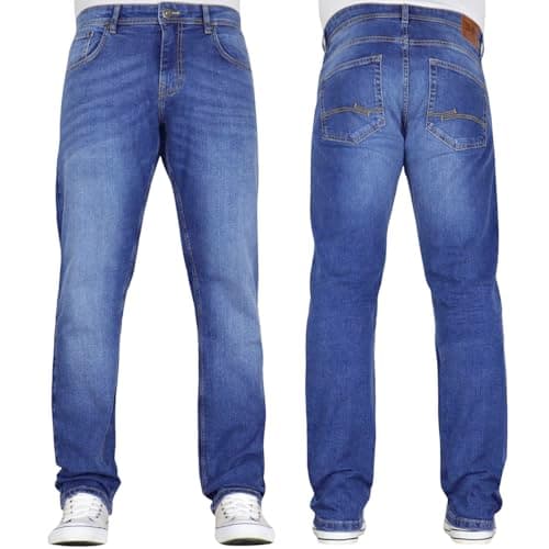 Image of Crosshatch Mens Straight Leg Stretch Classic Regular Fit Essentials Denim Jeans by JEANBASE Mid Wash 32W X 30L