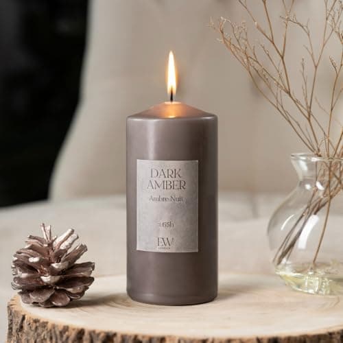 Image of Marco Paul Scented Candle Gift Set Tea Light Small Long Burning Candles 30 Hour Burning Candle Sets Ornament Centrepiece Wedding Party Gifts (Large Pillar Candle, Dark Amber)