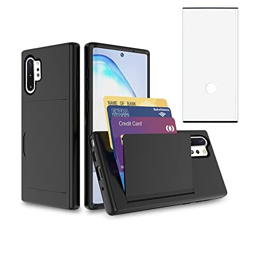 Image of Asuwish Phone Case for Samsung Galaxy Note 10 Plus Glaxay Note10+ 5G with Screen Protector Cover and Credit Card Holder Stand Hybrid Cell Gaxaly Note10 + Notes 10+ Ten Not S10 10Plus Women Men Black