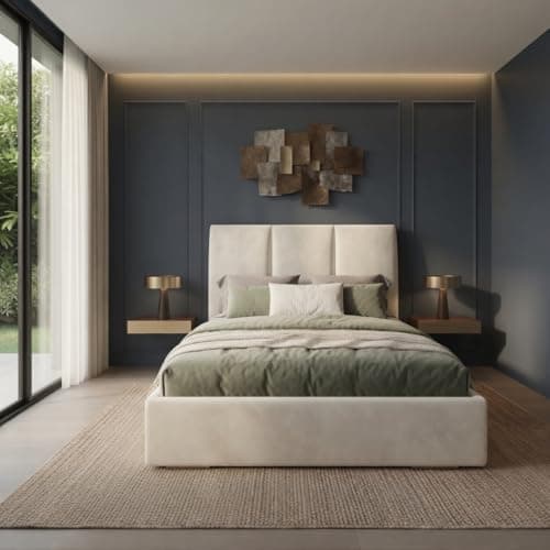 Image of HAWTHORNE & HUSH Maylem Collection Chelsea Upholstered Bed Frame | Padded Headboard, Slatted Base, Plush Fabric Options, Modern Bedroom Furniture (Plush White, 5FT Kingsize)