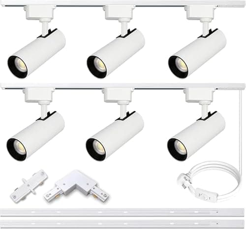 Image of Bravsekai Track Lighting 6 Heads 4000K Natural White, 20W Extra Bright Plug in LED Track Lighting Complete Kits with 2x1m H Type Track Rails Modern Indoor Spotlight Light