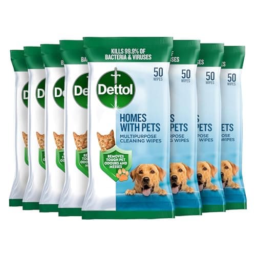 Image of Dettol Multipurpose Cleaning Wipes, Homes with Pets, 400 Wipes (50 x 8pck) Removes Pet Odours and Messes, Dogs and Cats, Reduces Allergens, Kills 99.9 Percent of Germs