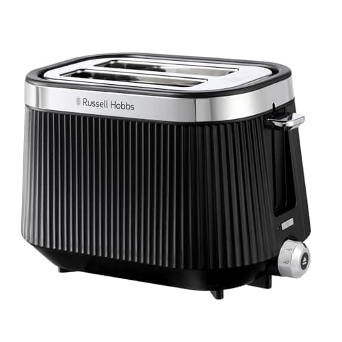 Image of Russell Hobbs 2 Slice Toaster, Brontë Stone, Stylish Matte Design with Chrome Accents, Extra Wide Slots, 6 Browning Levels, Lift & Look Function, Removable Crumb Tray, 1960W (Black)