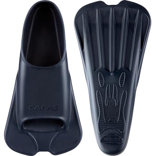 Image of CAPAS Swim Training Fins Comfortable Silicone Swimming Floating Flippers with Mesh Bag for Kids Adult Men Women Short Blade Build Leg Strength (Navy, L (Adults UK Size 8-9))