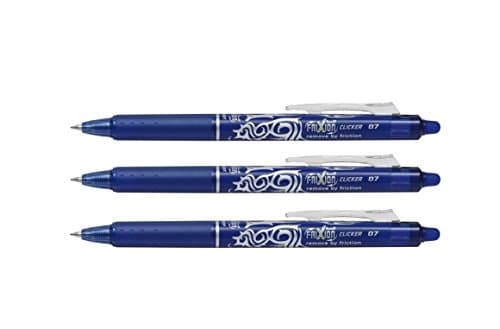 Image of Pilot Frixion Clicker 0.7mm Tip Erasable Ink Gel Pen Tattoo Design Blue Ink (Pack of 3) Supplied Loose