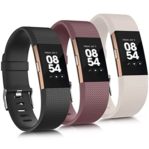 Image of AK Compatible For Fitbi t Charge 2 straps for Women Men,3 Pack Replacement strap for Fitb it charge 2 strap, Adjustable Sport Wristbands for Fit bit Charge 2 HR (Small, Black/Violet Smoke/Starlight)