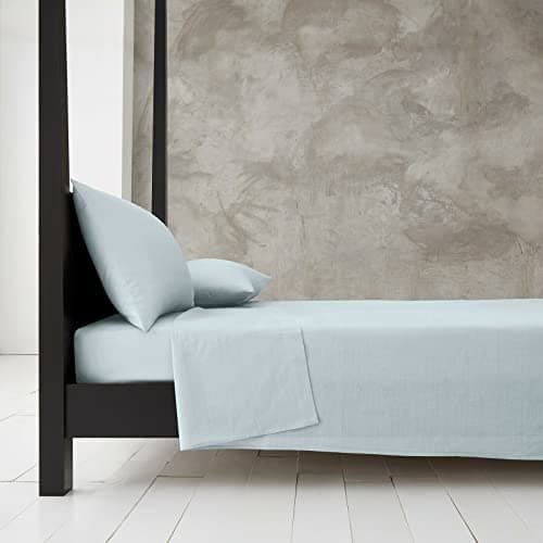 Image of New Flat Sheets Easy Care Soft Cotton Rich Wrinkle Shrinkage and Fade Resistant Fabric Polycotton Flat Bed Sheets (Sky Blue, King)