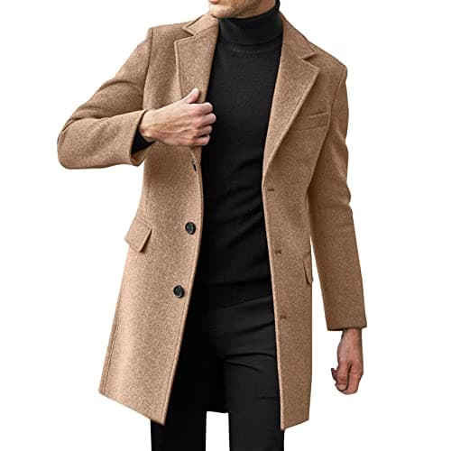 Image of Generic Spring Jackets Men Men's Plus Size Winter Coat Lapel Collar Long Sleeve Padded Leather Jacket Thicken Coat Sheepskin Jacket Men Large Sizes, khaki, L
