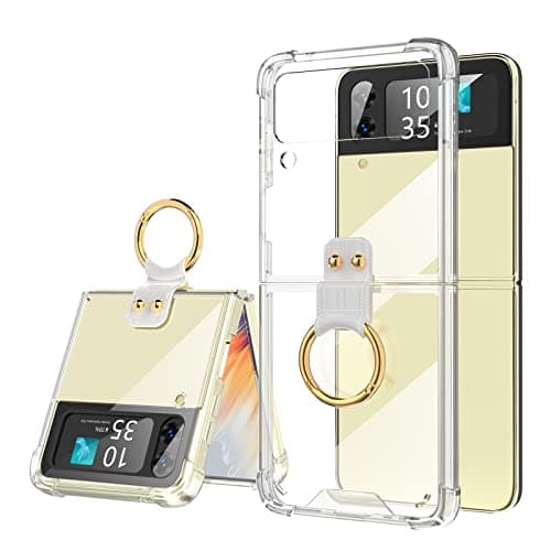 Image of Designed for Samsung Galaxy Z Flip 4 Clear Case with Ring - Anti-Fall Shockproof Protective Phone Cover Compatible with Z Flip 4 5G 2022