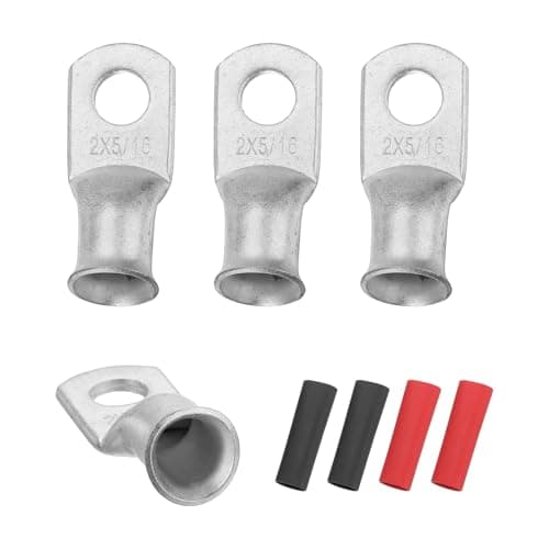 Image of sourcing map 4pcs 2 AWG M8 Battery Lugs Ring Terminals, 5/16" 8mm Stud Crimp Wire Terminal Connector End Copper, 3:1 Heat Shrink Tubing, Silver