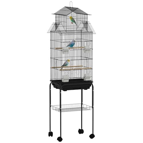 Image of PawHut Bird Cage Budgie Cage with Stand Slide Tray Handle for Finch Canary 43 x 32.5 x 163cm Black