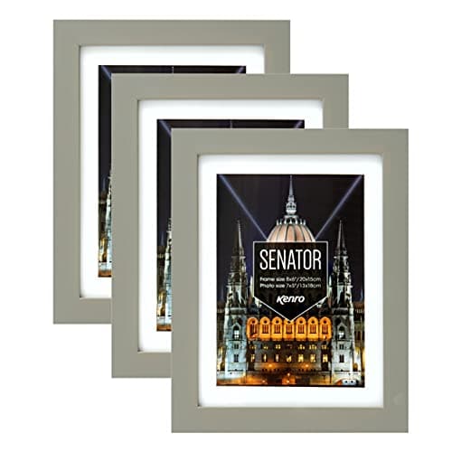 Image of Kenro Box of 3 Senator Grey Wood Photo Frames A4 / 21x29.7cm With White Mat for Photo 9x6 Inch / 23x15cm - SNF2315GY