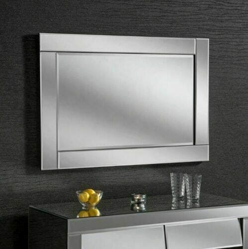 Image of Large Chloe Silver Glass Frame Rectangle Bevelled Modern Wall Mirror 90x60cm Decor mirror Gift