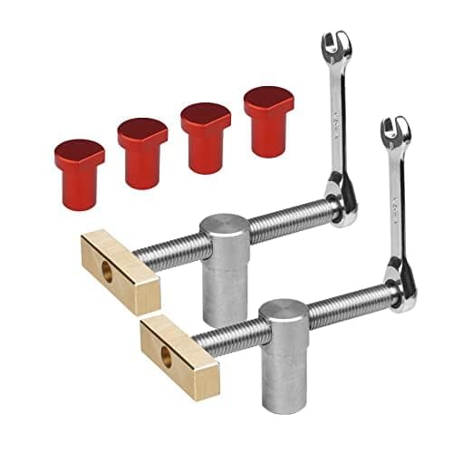 Image of 2 Piece Table Workbench Clamp Set with 4pcs Bench Dogs, Desktop Fast Fixed Clip Auxiliary Tool Vice, DIY Positioning Bench Hole Planing Stop Clamp (20mm,Red)