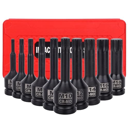 Image of 1/2 Inch Impact XZN Bit Socket Set, 10 Piece M5-M18 Drive Impact XZN Triple Square Spline Bit Socket Set for DIY Household Car Bike Repair Home Tools