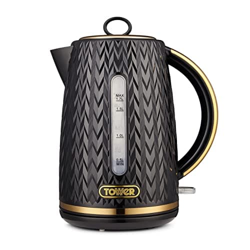 Image of Tower T10052BLK Empire 1.7 Litre Kettle with Rapid Boil, Removable Filter, 3000W, Black with Brass Accents