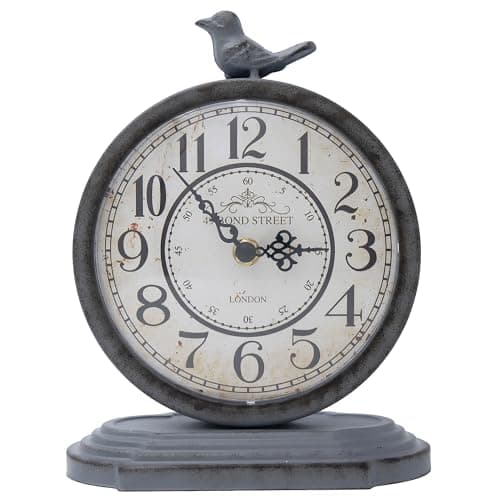 Image of HZDHCLH Vintage Table Clock 23cm Silent Non Ticking Artistic Bird Mantel Clock Suitable For Home Office Decoration(dark gray)