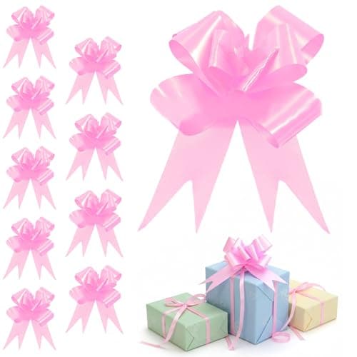 Image of Shatchi 10pcs Light Pink 30mm/3cm Large Ribbon Pull Bows for Gift Wrapping, Hampers, Florist Bouquets, Wedding Cars and Party Décor Pullbow
