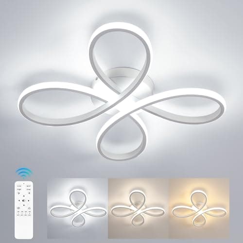 Image of Comely Modern Dimmable LED Ceiling Light, 40W 4500LM 40cm 3000K-6500K, Modern Flower Shape Ceiling Lamp with Remote Control for Bedroom, Living Room, White