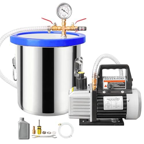 Image of 11.4 L Vacuum Chamber Kit with 3 CFM Single Stage Pump and Oil,Tempered Glass Lid Vacuum Chamber Kit, Vacuum Chamber for Degassing Silicone Resin, Stabilizing Wood