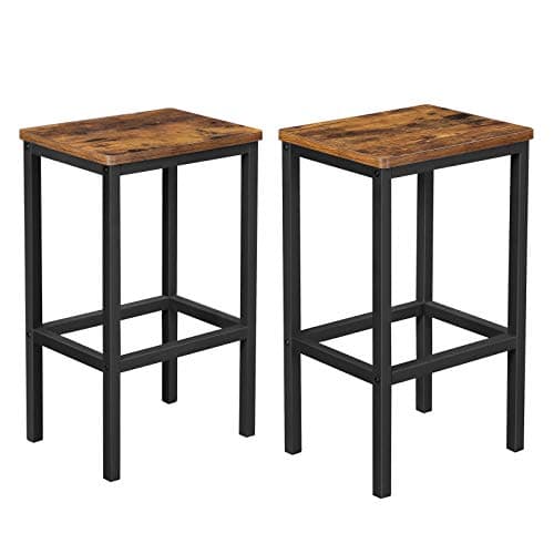 Image of VASAGLE Bar Stools Set of 2, Breakfast Stool Chairs, for Kitchen, Dining Room, Living Room, Industrial Style, Rustic Brown and Black LBC65X, 40 x 30 x 65 cm
