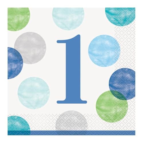 Image of Blue Dots 1st Birthday Luncheon Napkins (16cm) - Perfect for First Birthday Celebrations - 16ct