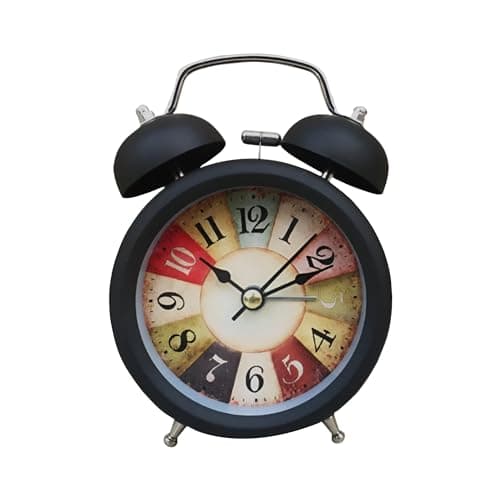 Image of DC VOLTAGE Retro Twin Bell Alarm Clock Black Large Digits and Night Light - Battery Operated Analog Bedside Clock with Loud Ring for Bedroom, Home & Office