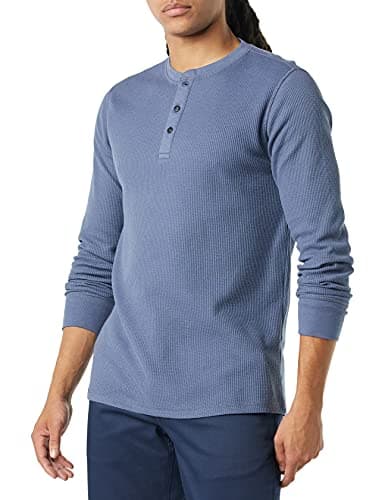 Image of Amazon Essentials Men's Regular-Fit Long-Sleeve Waffle Henley Shirt, Indigo, L