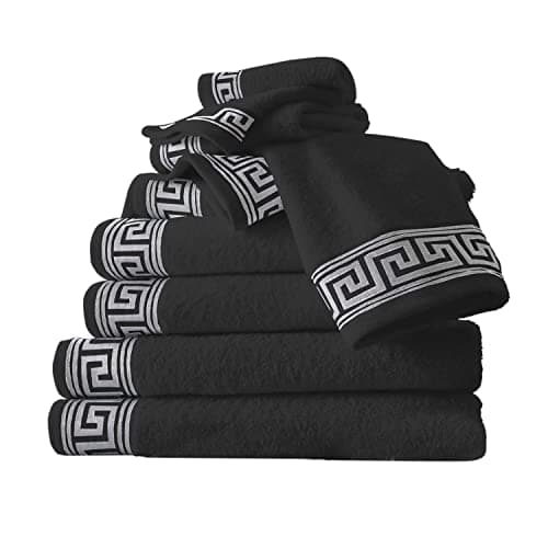 Image of GC GAVENO CAVAILIA Greek Key 8 Piece Towel Bale Set 500 GSM 100% Egyptian Cotton Towels, Super Absorbent & Quick Dry Bathroom Set - 4xFace, 2xHand & 2xBath Towels for Hotel, Spa & Gym - Charcoal