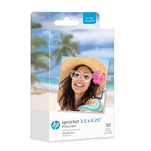 Image of AM HP Sprocket 3.5 x 4.25" (8.9x10.8 cm) Premium Zink Sticky Back Photo Paper, 50 Sheets, Compatible with HP Sprocket 3x4 & Photobooth Photo Printers