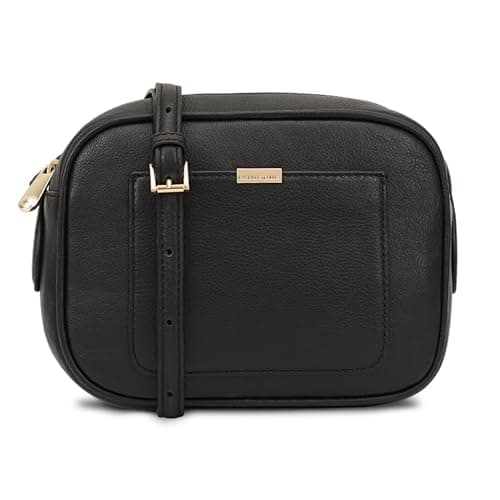 Image of Paul Costelloe Genuine Leather Crossbody Bag for Women with Adjustable Strap & Signature Gold Hardware | Sazava (Jet black)