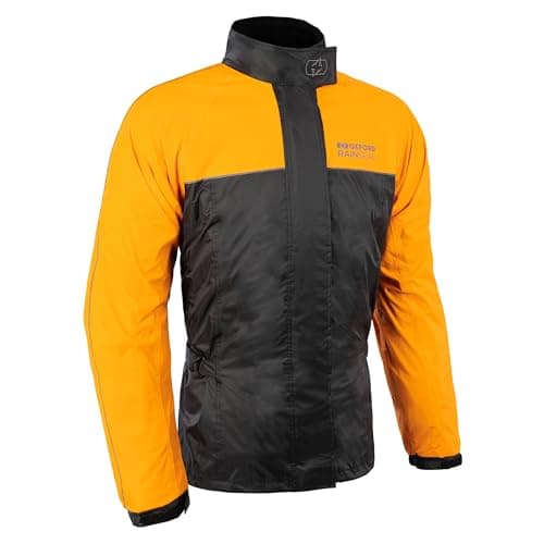 Image of Oxford Rainseal Over Jacket | Waterproof Over Coat for Wet Weather Motorcycle Motorbike Rainwear, Black/Orange, 2XL
