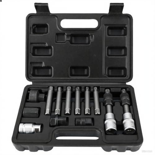 Image of FreeTec 13pcs Alternator Pulley Removal Tool, 1/2" Drive Alternator Clutch Pulley Tool, Alternator Freewheel Pulley Star Spline Socket Bit with 33 Teeth Compatible with VW Audi Vag Fiat (Black)