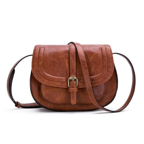 Image of AFKOMST Crossbody Bag for Women, Small Satchel and Shoulder Bag,Vintage Saddle Handbags,Vegan Leather