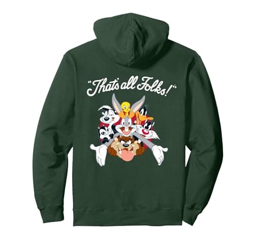 Image of All Stars That's All Folks Pullover Hoodie, Adult Unisex, Dark Green, Medium