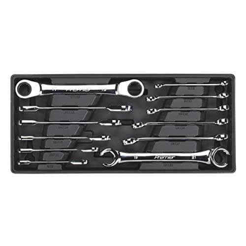 Image of Sealey Tbt13 Tool Tray with Flare Nut and Ratchet Ring Spanner Set 12Pc