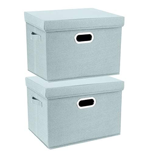 Image of TYEERS Large Storage Box with Lid, Collapsible, Washable, Fabric Storage Box for Clothes, Wardrobe Storage, 44x30x29 cm, Set of 2, Aqua Spring