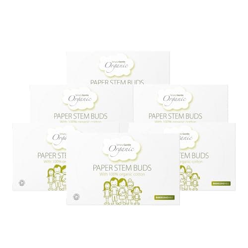 Image of Simply Gentle Organic, Cotton Buds - 100% Organic Cotton & FSC Paper Stems - for Cleaning Delicate Areas Around Eyes & Outer Ears - Eco Friendly & Biodegradable - 200 Buds x 6 Packs