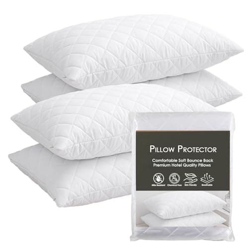 Image of LSC Pillow Protectors 4 Pack Quilted Ultra Soft Anti Allergy Pillow Cover Breathable and Comfortable Microfiber White Pillowcase 48x74 CM (PACK OF 4)