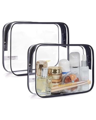 Image of BAGSMART Clear Toiletry Bag, 2 Packs Waterproof Travel Makeup Cosmetic Organiser TSA Approved Airport Security Liquids Bags,Travel Essential for Toiletries, Black