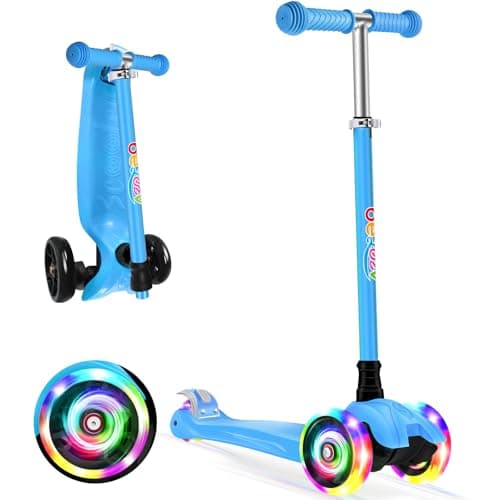 Image of BELEEV Scooter for Kids Age 3-12, 3 Wheel Scooter for Toddlers Girls Boys, Kick Scooter with Light up Wheels, 4 Adjustable Height, Lean to Steer, Extra-Wide Deck, Sports Scooter for Children (Blue)