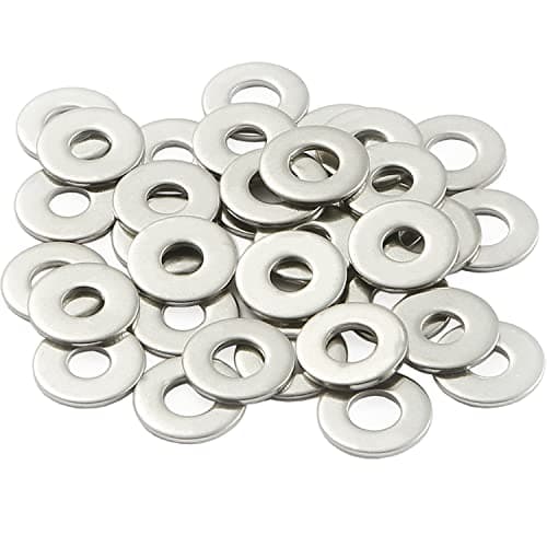 Image of AMLOOPH M5 Washers, M5 x 10mm Metal Flat Penny Washer Thickness 1mm- A2 304 Stainless Steel Washers (50 Pack), Large OD Plain Wide Metal Round Flat Spacer Repair Washer for Screws Bolts