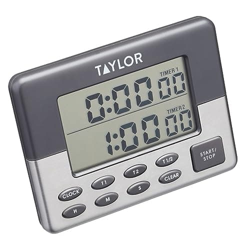 Image of Taylor Kitchen Timer, Pro Dual Digital Timer, 24 Hour Timer, Stopwatch and Countdown Function, Grey & Silver