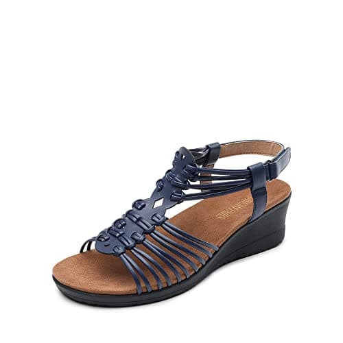 Image of DREAM PAIRS Womens Wedge Sandals Gladiator Woven Strappy Open Toe Sandals Low Heel Summer Shoes,Size 5,Navy,SDPW2350W-E