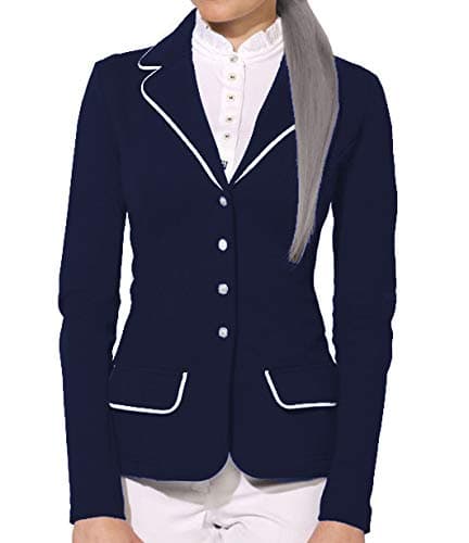 Image of Avon Equine Horse Riding Ladies Premium Show Jacket - Comfortable Competition Jacket in Navy and Black NAVY UK14