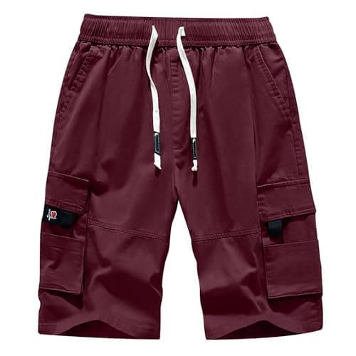 Image of APTRO Shorts Mens Shorts Cargo Shorts Combat Work Summer Cotton Casual Multi Pocket Knee Length Elastic Shorts 901 Red XL