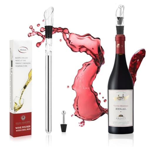 Image of Vicloon Wine Cooler, 2-in-1 Set Portable Wine Bottle Chiller with Aerator Pourer, Stainless Steel, Wines Bottle Cooler Stick with Aerator Pourer, Stopper, Wines Chiller Stick for White & Red