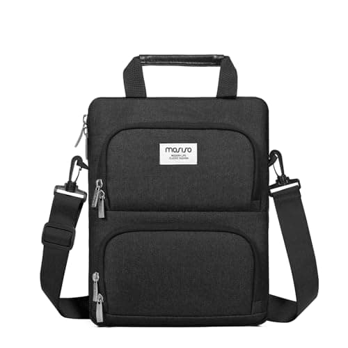 Image of MOSISO 360 Protective Vertical Tablet Shoulder Bag Compatible with iPad Pro 12.9 inch M2 & M1 (6th/5th/4th/3rd Gen) 2022-2018,Surface Pro 12.3 inch X/7/6/5/4/3/2/1 with 2 Curved Pockets, Black